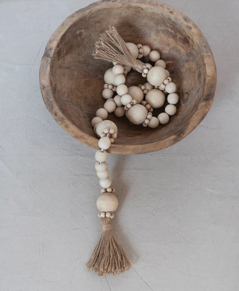 Wood Bead Garland With Jute Tassels