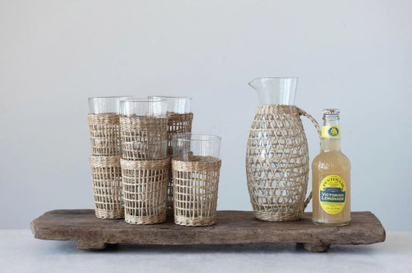 Glass pitcher With Woven Seagrass Sleeve