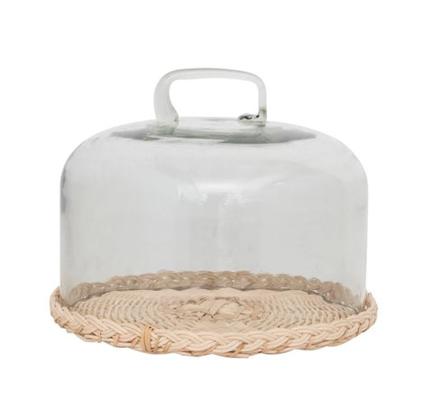 Glass Cloche With Woven Base