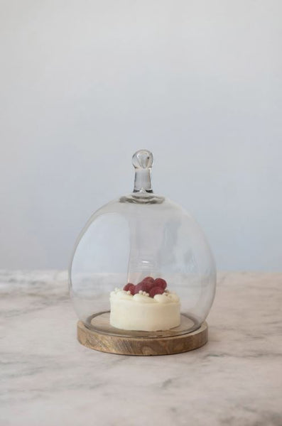 Glass Cloche With Wood Base