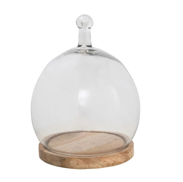 Glass Cloche With Wood Base