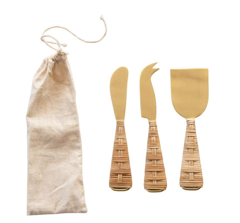 Cheese Knifes With Rattan Wrapped Handles