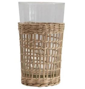 Drinking Glass With Seagrass Sleeve
